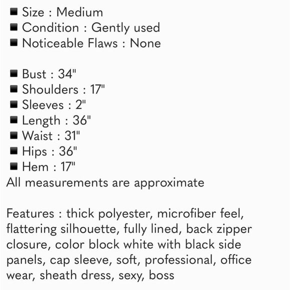 Zara Dress Scoop Neck Capped Sleeve Size Medium Slimming White Black Color Block - Picture 10 of 12